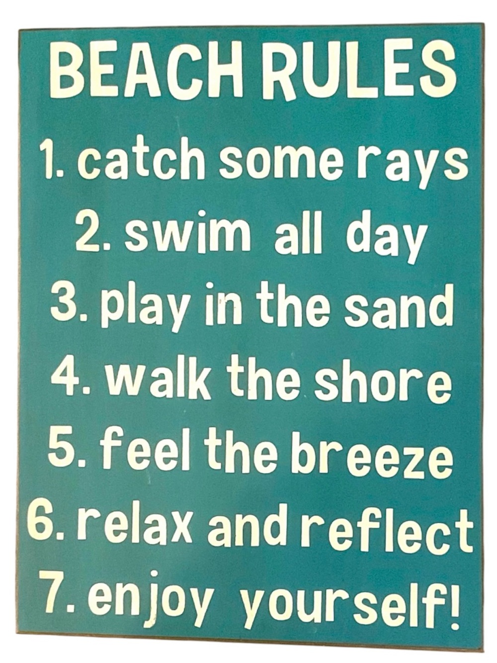 Beach Rules Teal Wooden Wall Sign - White Lettering